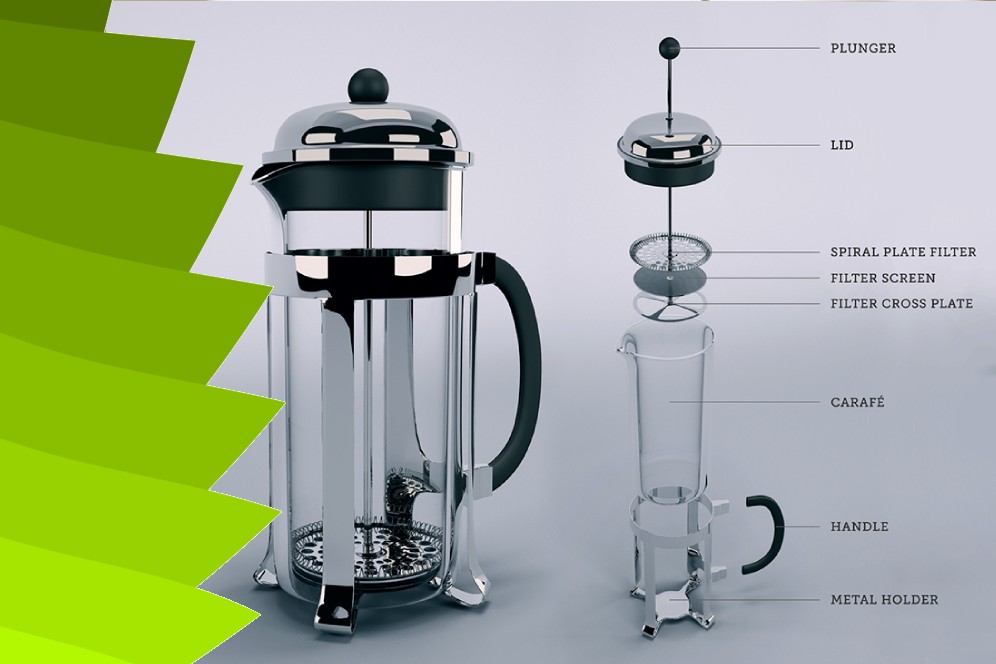 What are the parts of a French press? 